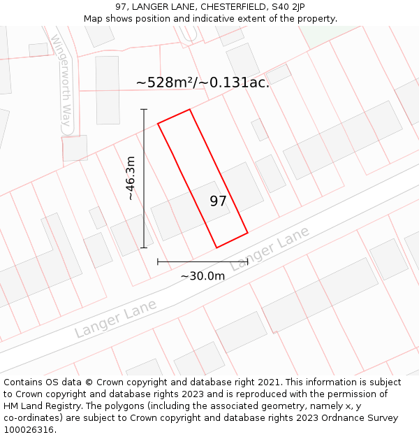 97, LANGER LANE, CHESTERFIELD, S40 2JP: Plot and title map