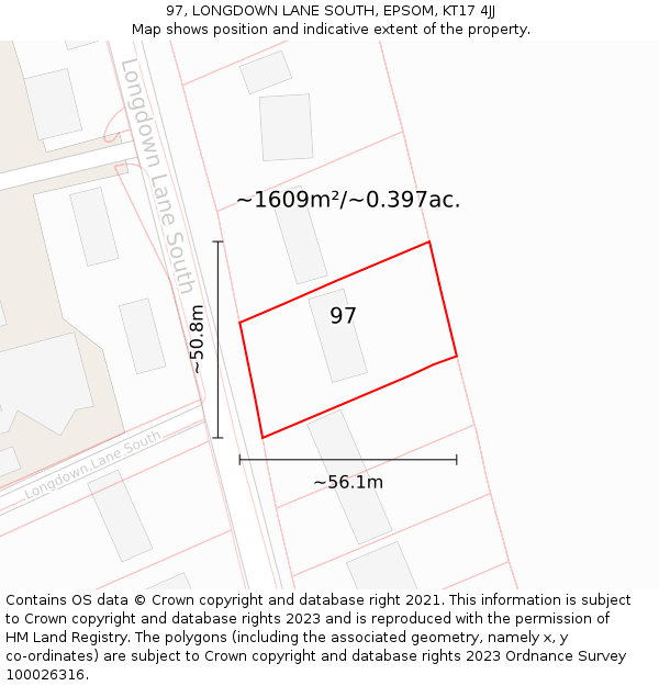 97, LONGDOWN LANE SOUTH, EPSOM, KT17 4JJ: Plot and title map