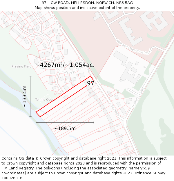97, LOW ROAD, HELLESDON, NORWICH, NR6 5AG: Plot and title map