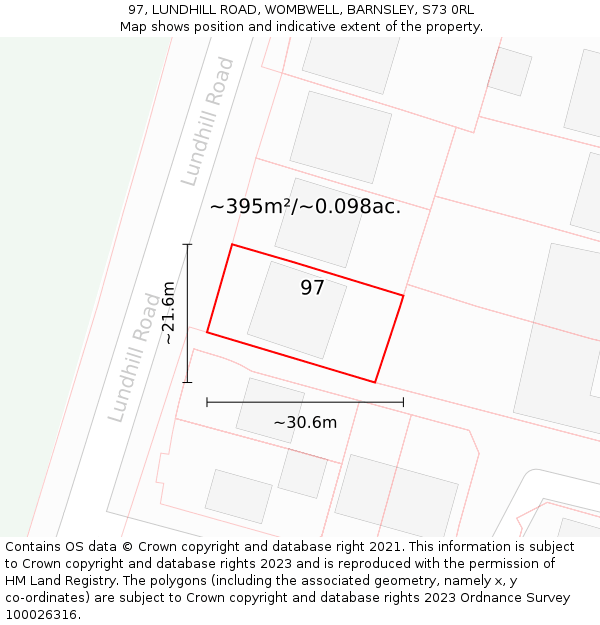 97, LUNDHILL ROAD, WOMBWELL, BARNSLEY, S73 0RL: Plot and title map
