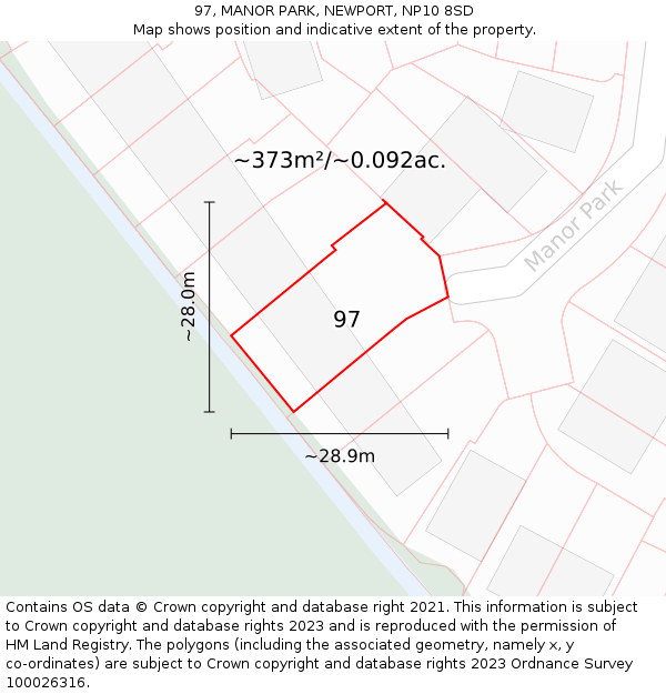 97, MANOR PARK, NEWPORT, NP10 8SD: Plot and title map