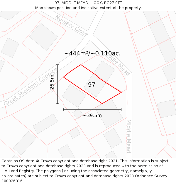 97, MIDDLE MEAD, HOOK, RG27 9TE: Plot and title map