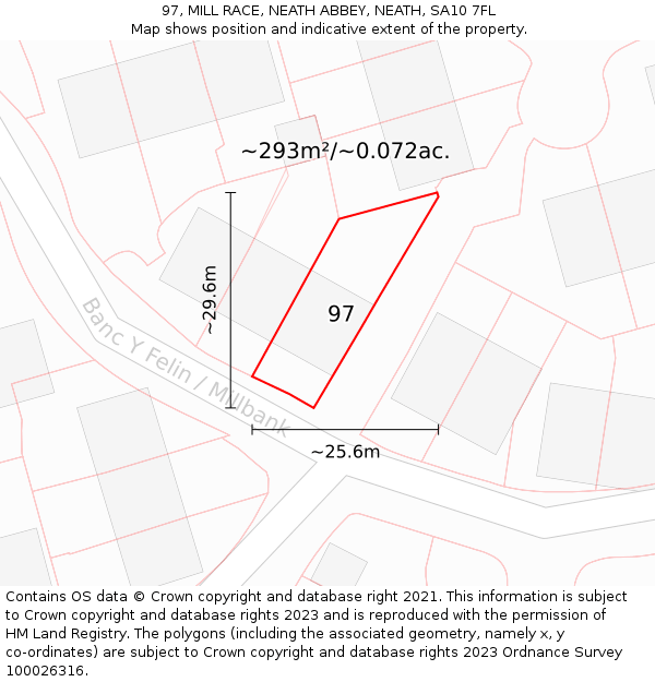 97, MILL RACE, NEATH ABBEY, NEATH, SA10 7FL: Plot and title map