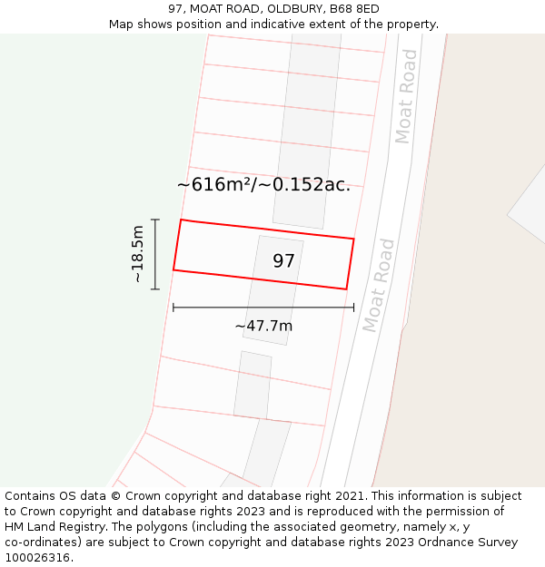 97, MOAT ROAD, OLDBURY, B68 8ED: Plot and title map