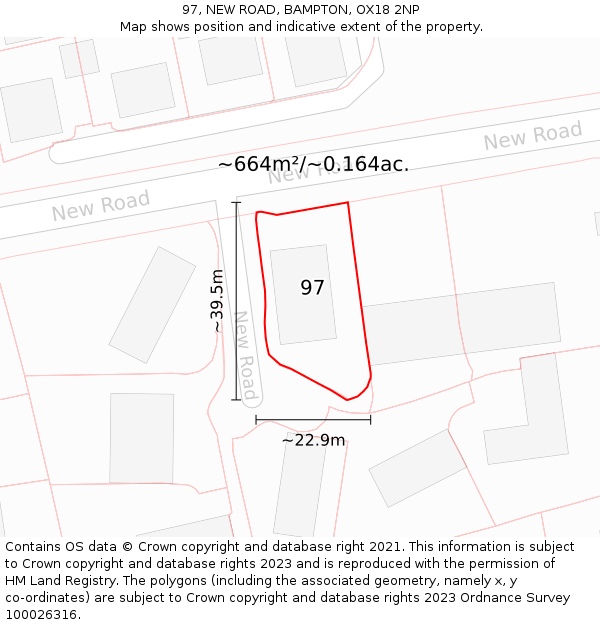 97, NEW ROAD, BAMPTON, OX18 2NP: Plot and title map