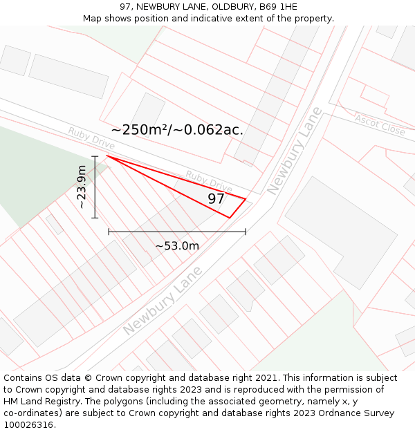97, NEWBURY LANE, OLDBURY, B69 1HE: Plot and title map