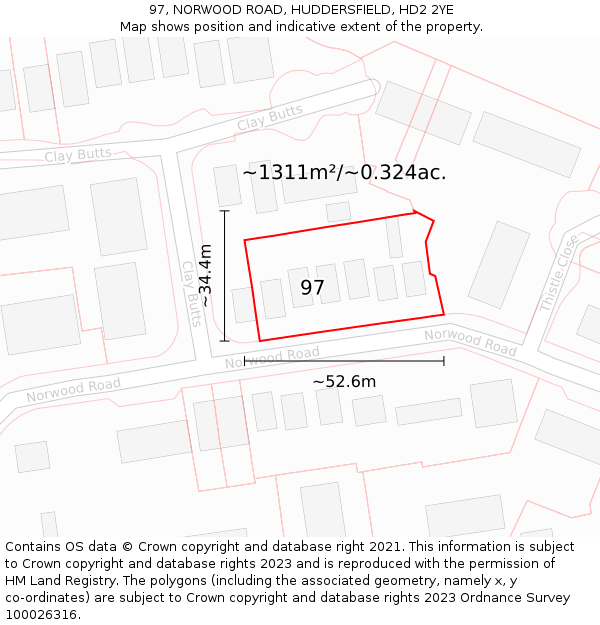 97, NORWOOD ROAD, HUDDERSFIELD, HD2 2YE: Plot and title map