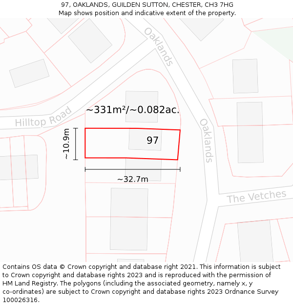 97, OAKLANDS, GUILDEN SUTTON, CHESTER, CH3 7HG: Plot and title map