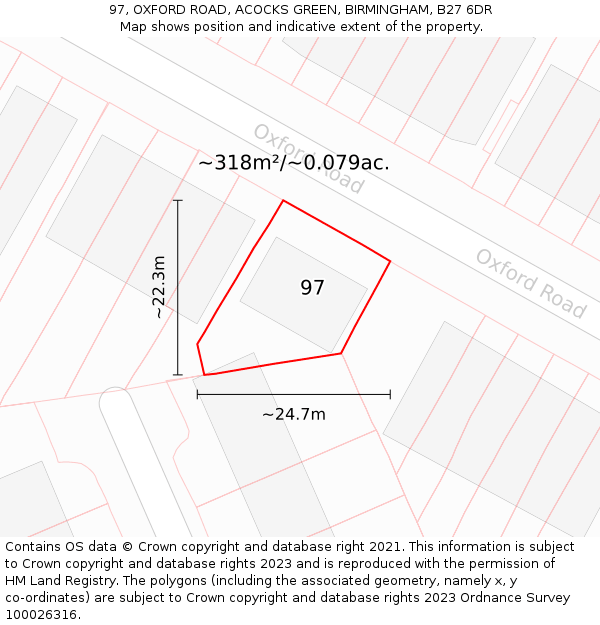 97, OXFORD ROAD, ACOCKS GREEN, BIRMINGHAM, B27 6DR: Plot and title map