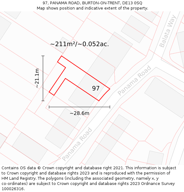 97, PANAMA ROAD, BURTON-ON-TRENT, DE13 0SQ: Plot and title map