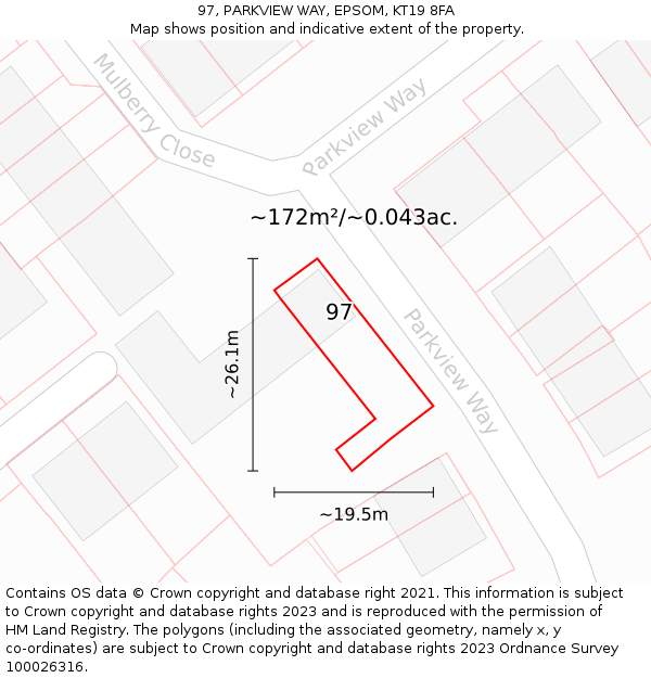 97, PARKVIEW WAY, EPSOM, KT19 8FA: Plot and title map