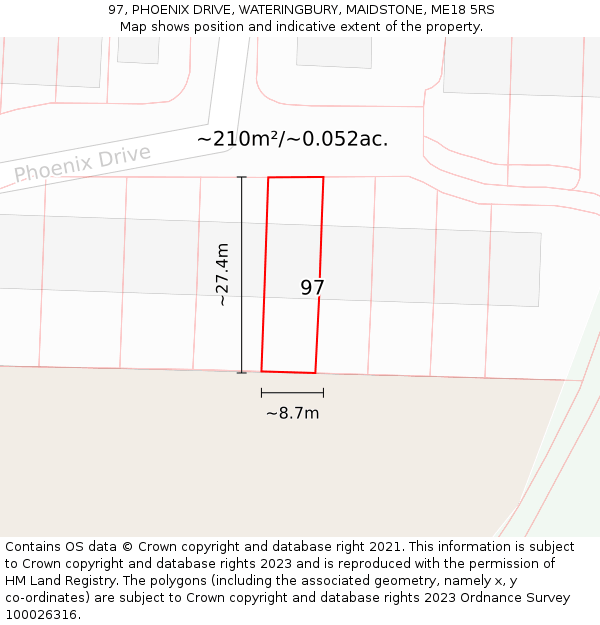 97, PHOENIX DRIVE, WATERINGBURY, MAIDSTONE, ME18 5RS: Plot and title map