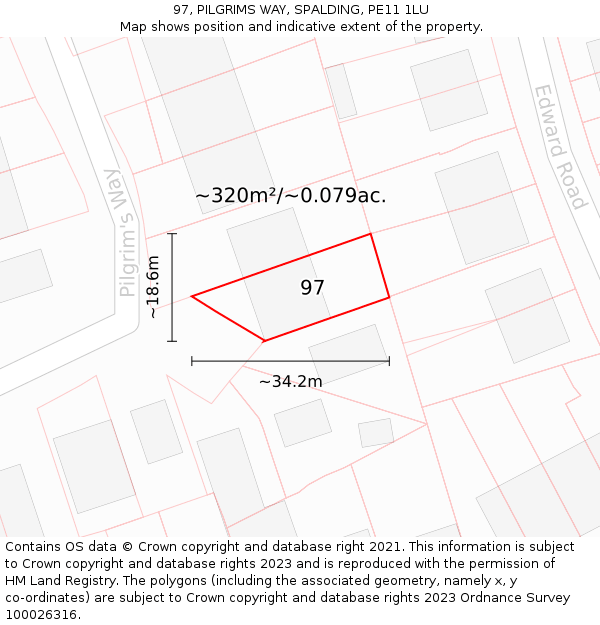 97, PILGRIMS WAY, SPALDING, PE11 1LU: Plot and title map