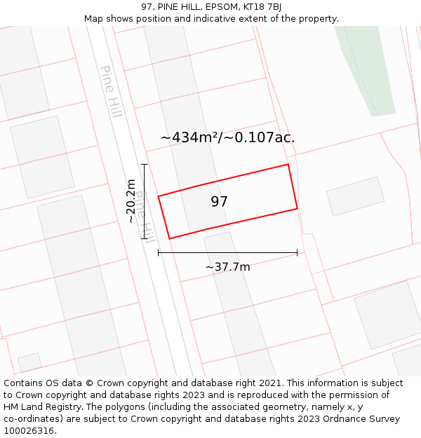 97, PINE HILL, EPSOM, KT18 7BJ: Plot and title map