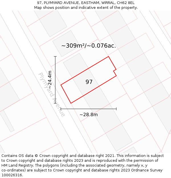 97, PLYMYARD AVENUE, EASTHAM, WIRRAL, CH62 8EL: Plot and title map