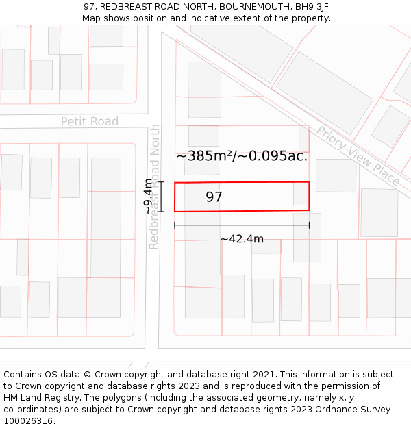 97, REDBREAST ROAD NORTH, BOURNEMOUTH, BH9 3JF: Plot and title map