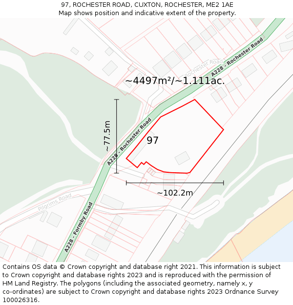 97, ROCHESTER ROAD, CUXTON, ROCHESTER, ME2 1AE: Plot and title map