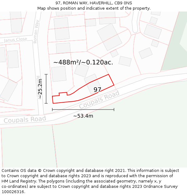 97, ROMAN WAY, HAVERHILL, CB9 0NS: Plot and title map