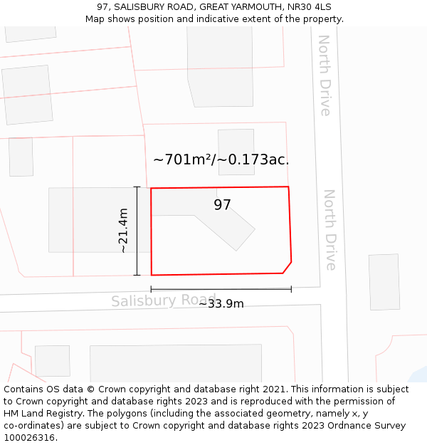 97, SALISBURY ROAD, GREAT YARMOUTH, NR30 4LS: Plot and title map