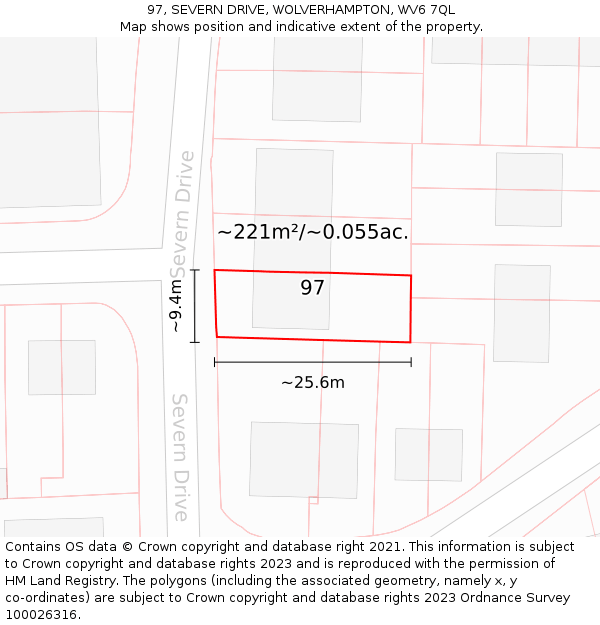 97, SEVERN DRIVE, WOLVERHAMPTON, WV6 7QL: Plot and title map