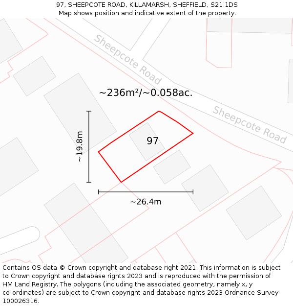 97, SHEEPCOTE ROAD, KILLAMARSH, SHEFFIELD, S21 1DS: Plot and title map