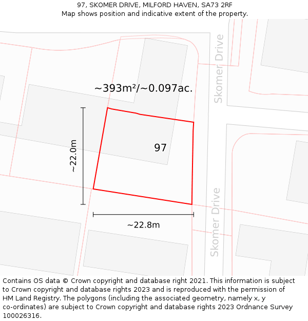 97, SKOMER DRIVE, MILFORD HAVEN, SA73 2RF: Plot and title map