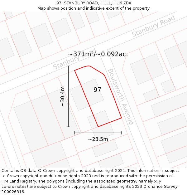 97, STANBURY ROAD, HULL, HU6 7BX: Plot and title map
