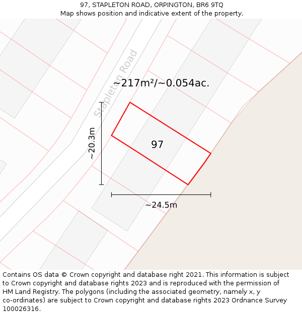 97, STAPLETON ROAD, ORPINGTON, BR6 9TQ: Plot and title map