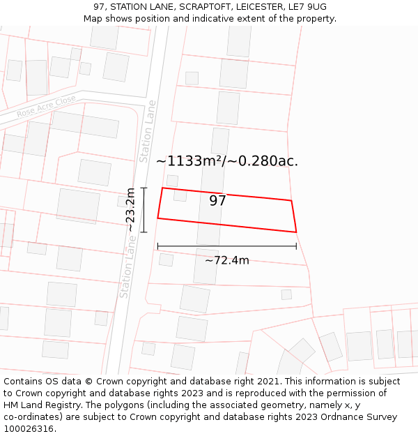 97, STATION LANE, SCRAPTOFT, LEICESTER, LE7 9UG: Plot and title map