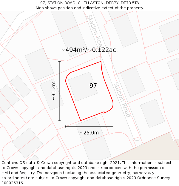 97, STATION ROAD, CHELLASTON, DERBY, DE73 5TA: Plot and title map
