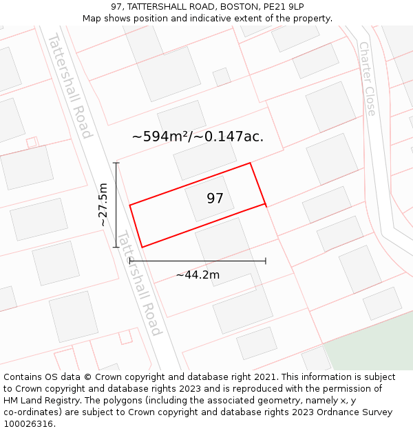 97, TATTERSHALL ROAD, BOSTON, PE21 9LP: Plot and title map