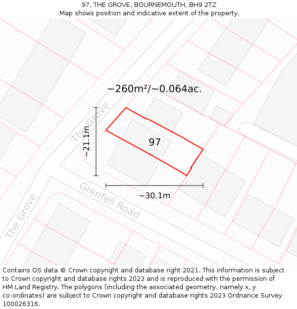 97, THE GROVE, BOURNEMOUTH, BH9 2TZ: Plot and title map