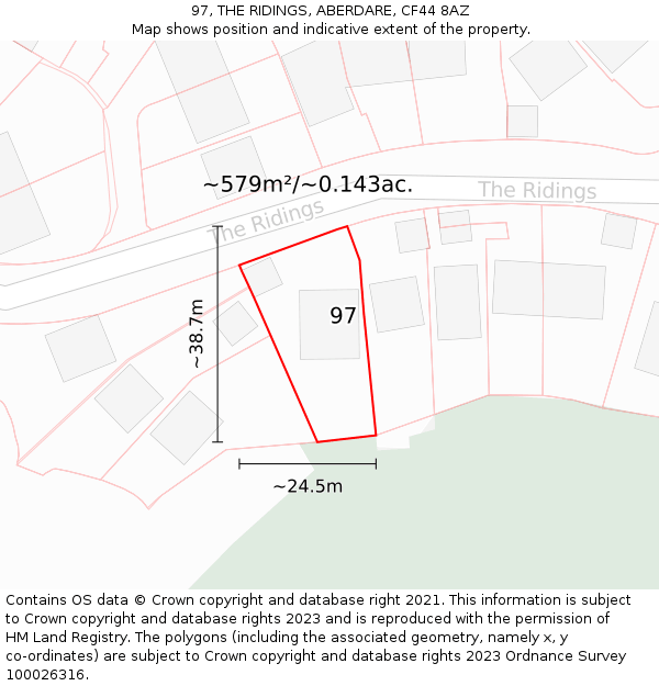 97, THE RIDINGS, ABERDARE, CF44 8AZ: Plot and title map