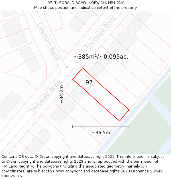 97, THEOBALD ROAD, NORWICH, NR1 2NY: Plot and title map