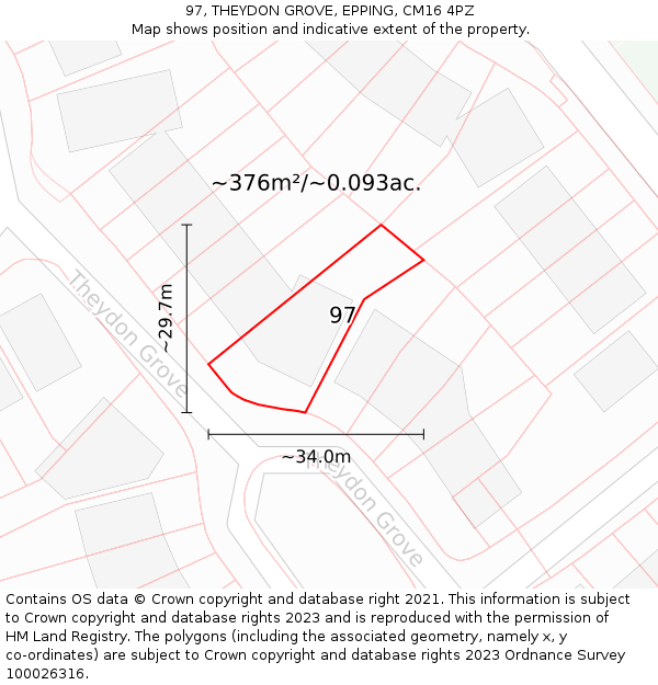 97, THEYDON GROVE, EPPING, CM16 4PZ: Plot and title map