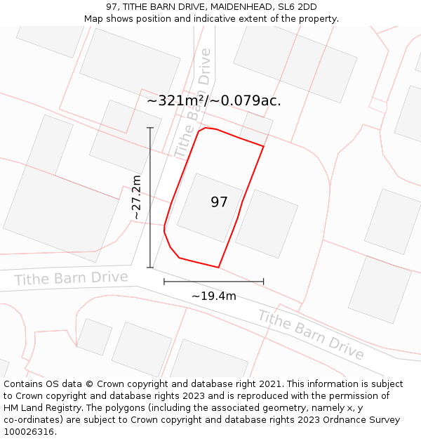 97, TITHE BARN DRIVE, MAIDENHEAD, SL6 2DD: Plot and title map