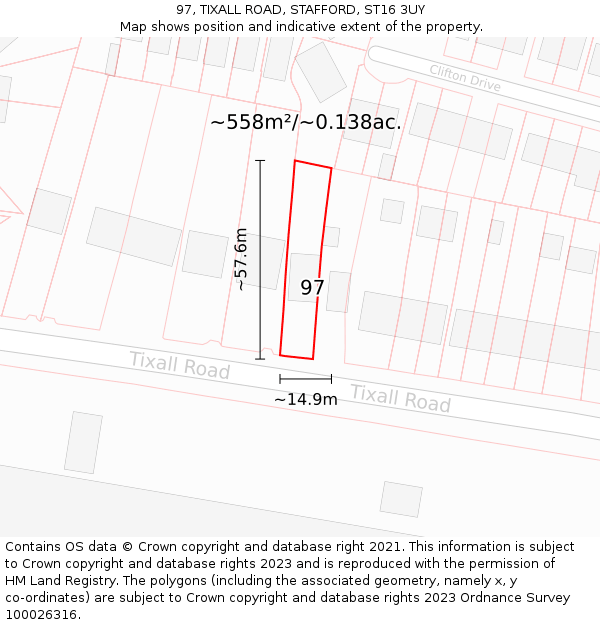 97, TIXALL ROAD, STAFFORD, ST16 3UY: Plot and title map