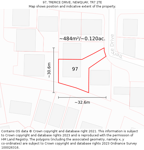 97, TRERICE DRIVE, NEWQUAY, TR7 2TE: Plot and title map
