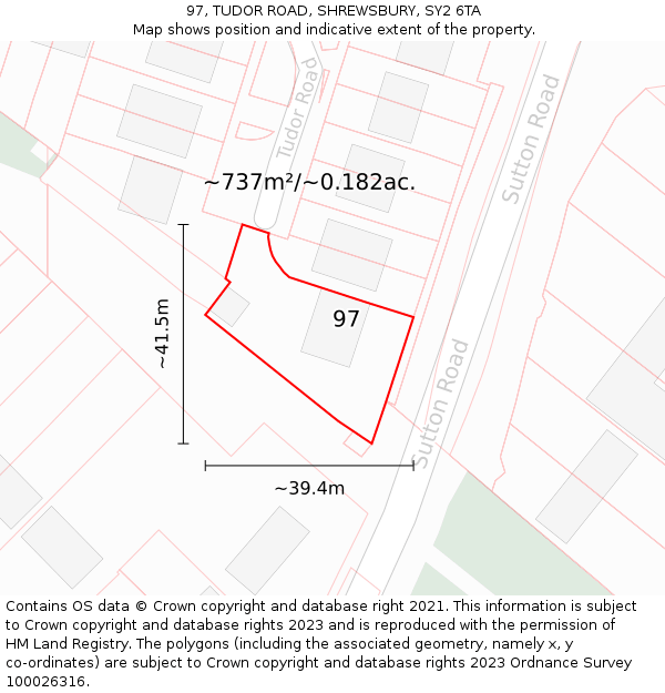 97, TUDOR ROAD, SHREWSBURY, SY2 6TA: Plot and title map