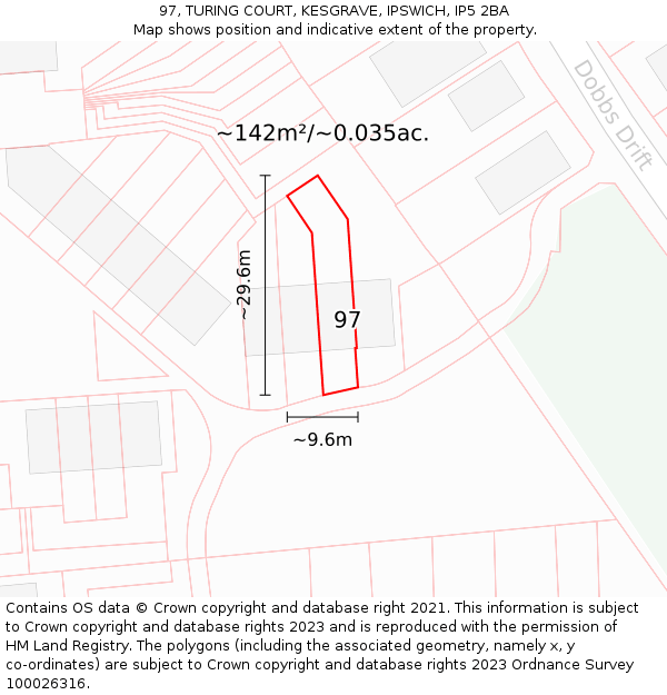 97, TURING COURT, KESGRAVE, IPSWICH, IP5 2BA: Plot and title map