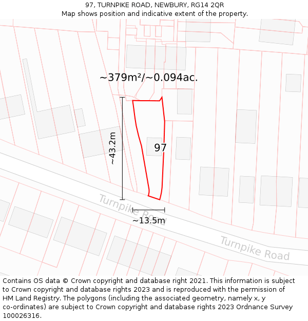97, TURNPIKE ROAD, NEWBURY, RG14 2QR: Plot and title map