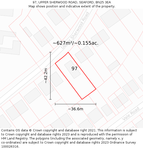 97, UPPER SHERWOOD ROAD, SEAFORD, BN25 3EA: Plot and title map