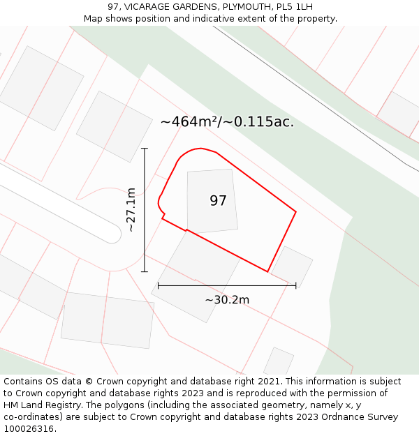 97, VICARAGE GARDENS, PLYMOUTH, PL5 1LH: Plot and title map