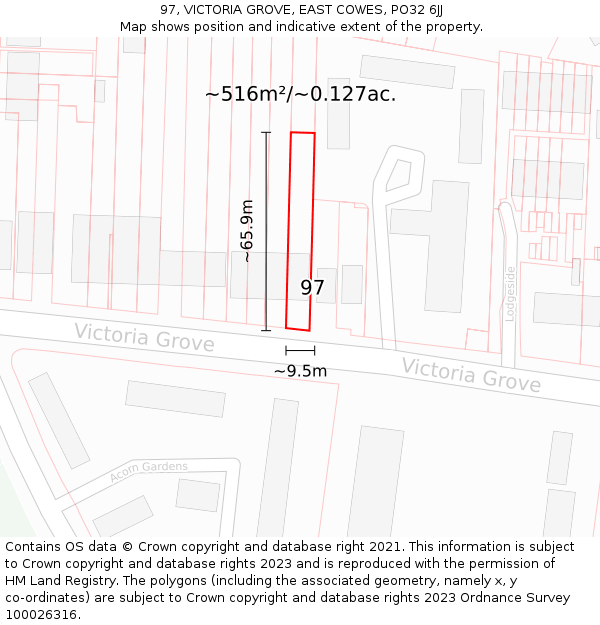97, VICTORIA GROVE, EAST COWES, PO32 6JJ: Plot and title map