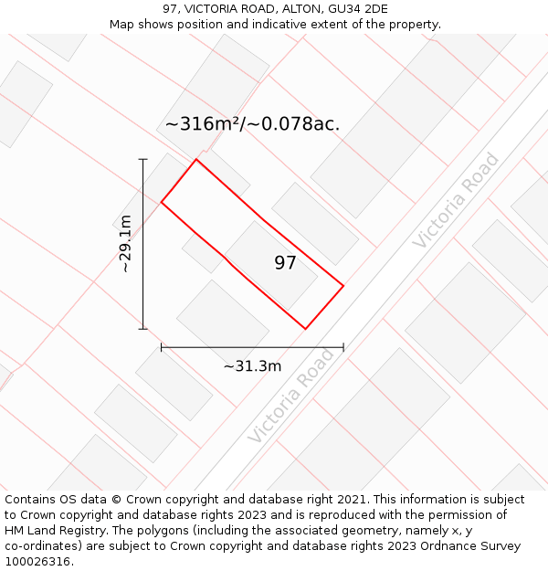 97, VICTORIA ROAD, ALTON, GU34 2DE: Plot and title map