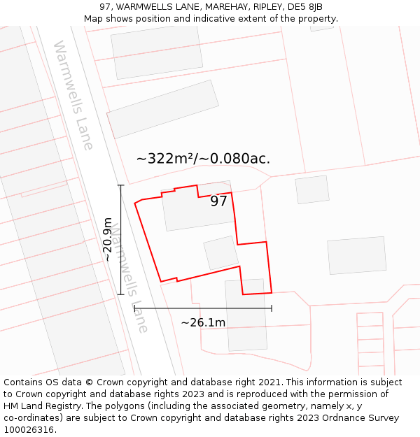 97, WARMWELLS LANE, MAREHAY, RIPLEY, DE5 8JB: Plot and title map