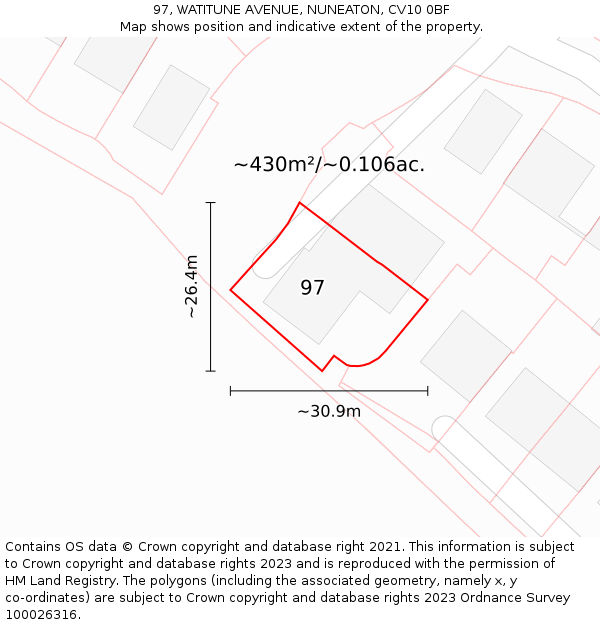 97, WATITUNE AVENUE, NUNEATON, CV10 0BF: Plot and title map