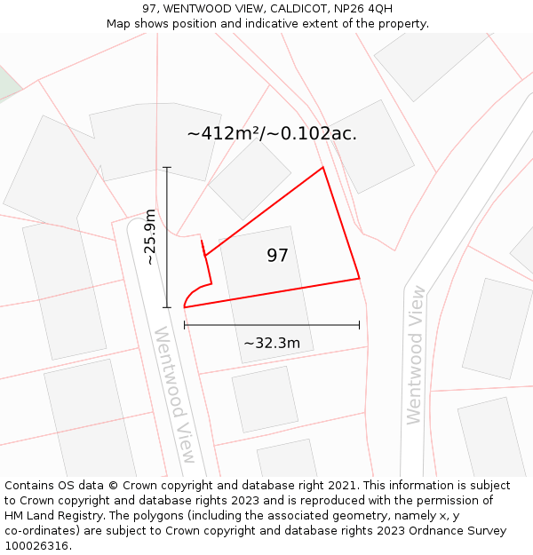 97, WENTWOOD VIEW, CALDICOT, NP26 4QH: Plot and title map
