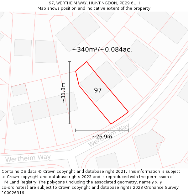 97, WERTHEIM WAY, HUNTINGDON, PE29 6UH: Plot and title map