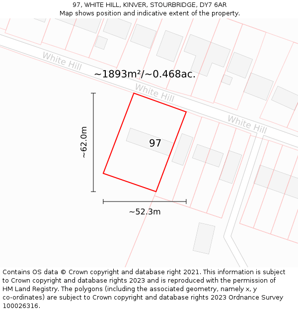 97, WHITE HILL, KINVER, STOURBRIDGE, DY7 6AR: Plot and title map